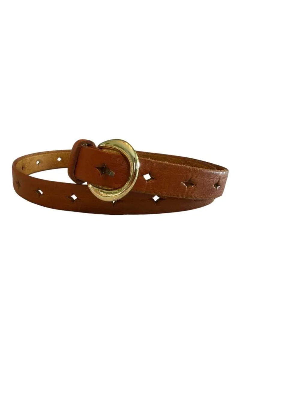 Vintage Skinny Boho Leather Belt With Diamond Cutouts And Gold Buckle Girls